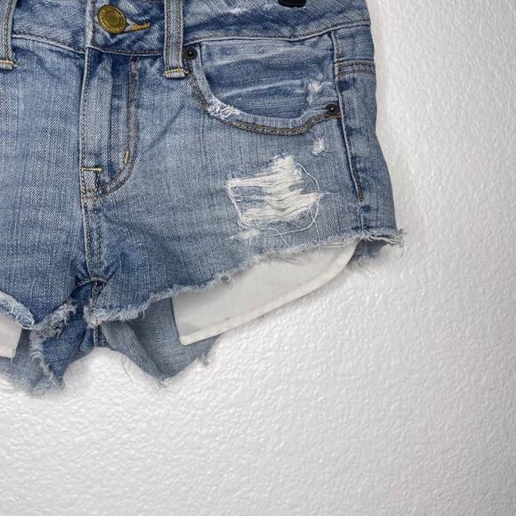 American Eagle Womens Bottoms Size 2 Denim Blue Medium Wash Distressed Shorts - Picture 9 of 13